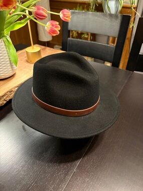 Brixton Black Wool Fedora with Brown Band
